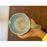 ANTIQUE Blue & White Zig Zag Mother Of Pearl Satin Glass Pitcher 8.5"H