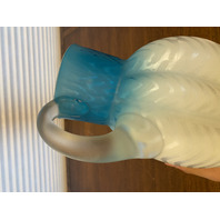 ANTIQUE Blue & White Zig Zag Mother Of Pearl Satin Glass Pitcher 8.5"H
