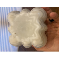 ANTIQUE Blue & White Zig Zag Mother Of Pearl Satin Glass Pitcher 8.5"H