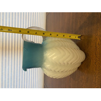 ANTIQUE Blue & White Zig Zag Mother Of Pearl Satin Glass Pitcher 8.5"H