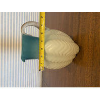 ANTIQUE Blue & White Zig Zag Mother Of Pearl Satin Glass Pitcher 8.5"H