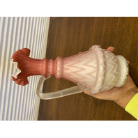 PAIR Of ANTIQUE Pink Satin MOTHER OF PEARL Ruffled Rim Glass Pitchers 9.75"H