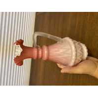 PAIR Of ANTIQUE Pink Satin MOTHER OF PEARL Ruffled Rim Glass Pitchers 9.75"H