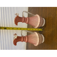 PAIR Of ANTIQUE Pink Satin MOTHER OF PEARL Ruffled Rim Glass Pitchers 9.75"H