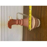 PAIR Of ANTIQUE Pink Satin MOTHER OF PEARL Ruffled Rim Glass Pitchers 9.75"H