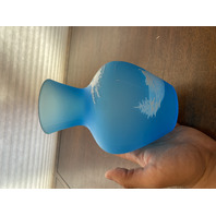 PAIR Of VTG Blue MARY GREGORY Westmoreland Child Fishing Vases SIGNED 7"H