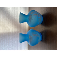 PAIR Of VTG Blue MARY GREGORY Westmoreland Child Fishing Vases SIGNED 7"H