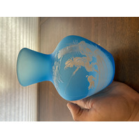 PAIR Of VTG Blue MARY GREGORY Westmoreland Child Fishing Vases SIGNED 7"H