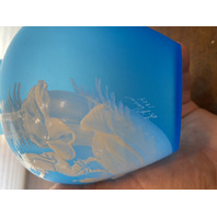 PAIR Of VTG Blue MARY GREGORY Westmoreland Child Fishing Vases SIGNED 7"H