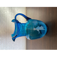 VTG Blue/Turquoise  MARY GREGORY Woman In Nature Pitcher HAND PAINTED 9.25"H