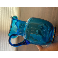 VTG Blue/Turquoise  MARY GREGORY Woman In Nature Pitcher HAND PAINTED 9.25"H