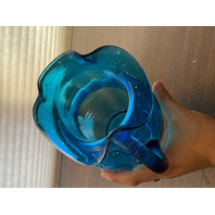 VTG Blue/Turquoise  MARY GREGORY Woman In Nature Pitcher HAND PAINTED 9.25"H