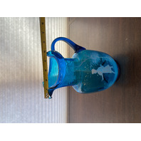 VTG Blue/Turquoise  MARY GREGORY Woman In Nature Pitcher HAND PAINTED 9.25"H