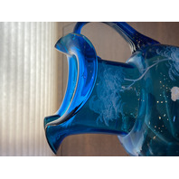 VTG Blue/Turquoise  MARY GREGORY Woman In Nature Pitcher HAND PAINTED 9.25"H
