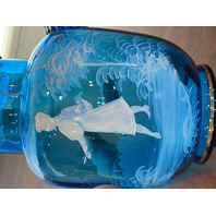 VTG Blue/Turquoise  MARY GREGORY Woman In Nature Pitcher HAND PAINTED 9.25"H