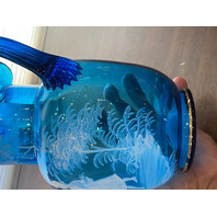 VTG Blue/Turquoise  MARY GREGORY Woman In Nature Pitcher HAND PAINTED 9.25"H