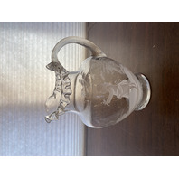 VTG Clear MARY GREGORY Nature Scene Glass Pitcher HAND PAINTED 9"H
