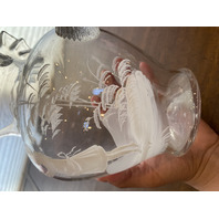 VTG Clear MARY GREGORY Nature Scene Glass Pitcher HAND PAINTED 9"H