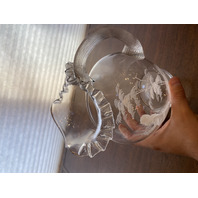 VTG Clear MARY GREGORY Nature Scene Glass Pitcher HAND PAINTED 9"H