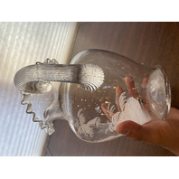 VTG Clear MARY GREGORY Nature Scene Glass Pitcher HAND PAINTED 9"H