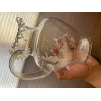 VTG Clear MARY GREGORY Nature Scene Glass Pitcher HAND PAINTED 9"H