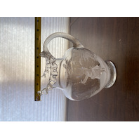 VTG Clear MARY GREGORY Nature Scene Glass Pitcher HAND PAINTED 9"H