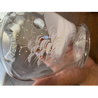 VTG Clear MARY GREGORY Nature Scene Glass Pitcher HAND PAINTED 9"H