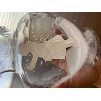 VTG Clear MARY GREGORY Nature Scene Glass Pitcher HAND PAINTED 9"H