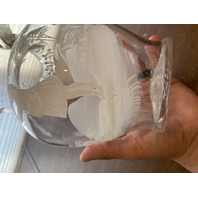 VTG Clear MARY GREGORY Nature Scene Glass Pitcher HAND PAINTED 9"H