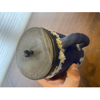 RARE VTG WEDGWOOD Jasperware Cobalt Blue Grapes/Cupids Lidded Syrup Pitcher 7"H