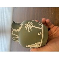 VTG Green/White Wedgwood Jasperware Neoclassical Scene Pitcher 4.75"H