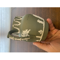 VTG Green/White Wedgwood Jasperware Neoclassical Scene Pitcher 4.75"H