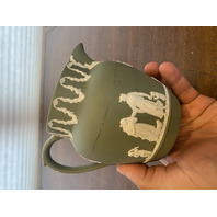 VTG Green/White Wedgwood Jasperware Neoclassical Scene Pitcher 4.75"H