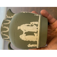 VTG Green/White Wedgwood Jasperware Neoclassical Scene Pitcher 4.75"H