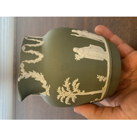VTG Green/White Wedgwood Jasperware Neoclassical Scene Pitcher 4.75"H