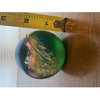 George Good Art Glass Iridescent Paperweight W/White Spots 2.25"H