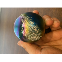 George Good Art Glass Iridescent Paperweight W/White Spots 2.25"H