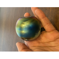 George Good Art Glass Iridescent Paperweight W/White Spots 2.25"H