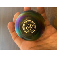 George Good Art Glass Iridescent Paperweight W/White Spots 2.25"H