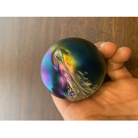 George Good Art Glass Iridescent Paperweight W/White Spots 2.25"H