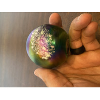 George Good Art Glass Iridescent Paperweight W/White Spots 2.25"H