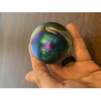 George Good Art Glass Iridescent Paperweight W/White Spots 2.25"H