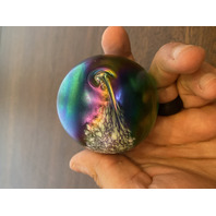 George Good Art Glass Iridescent Paperweight W/White Spots 2.25"H