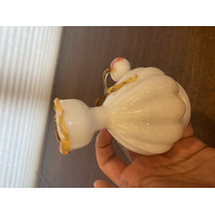 ANTIQUE Stevens & Williams White/Amber Art Glass Vase  W/Applied Cherry 4.5"H