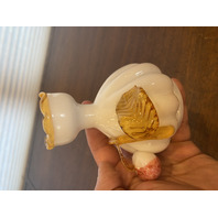 ANTIQUE Stevens & Williams White/Amber Art Glass Vase  W/Applied Cherry 4.5"H