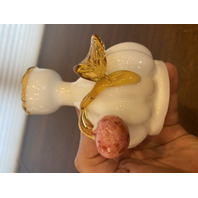 ANTIQUE Stevens & Williams White/Amber Art Glass Vase  W/Applied Cherry 4.5"H