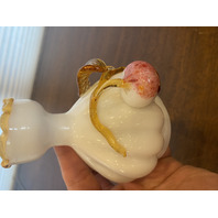 ANTIQUE Stevens & Williams White/Amber Art Glass Vase  W/Applied Cherry 4.5"H
