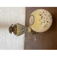 VTG Multicolored Floral Painted GWTW Oil Lamp 22"H