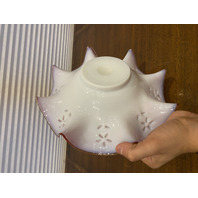 VTG Pink & White Floral Design Art Glass Brides Bowl 11"W