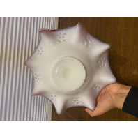 VTG Pink & White Floral Design Art Glass Brides Bowl 11"W